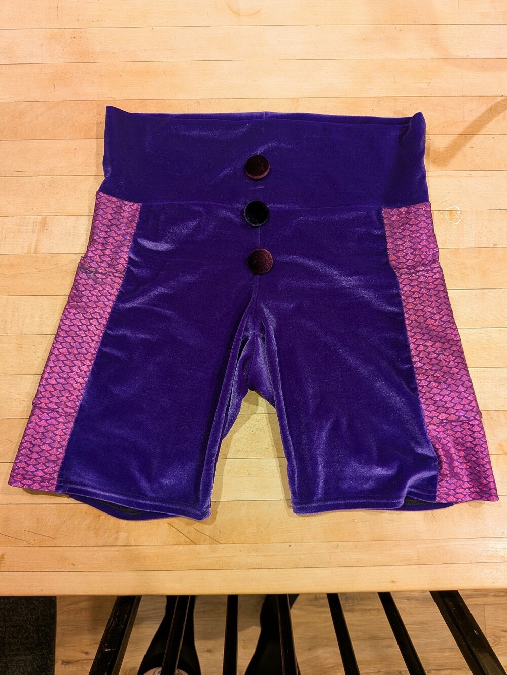 Purple Velvet Shorts With Fuchsia Mermaid Print Sides
